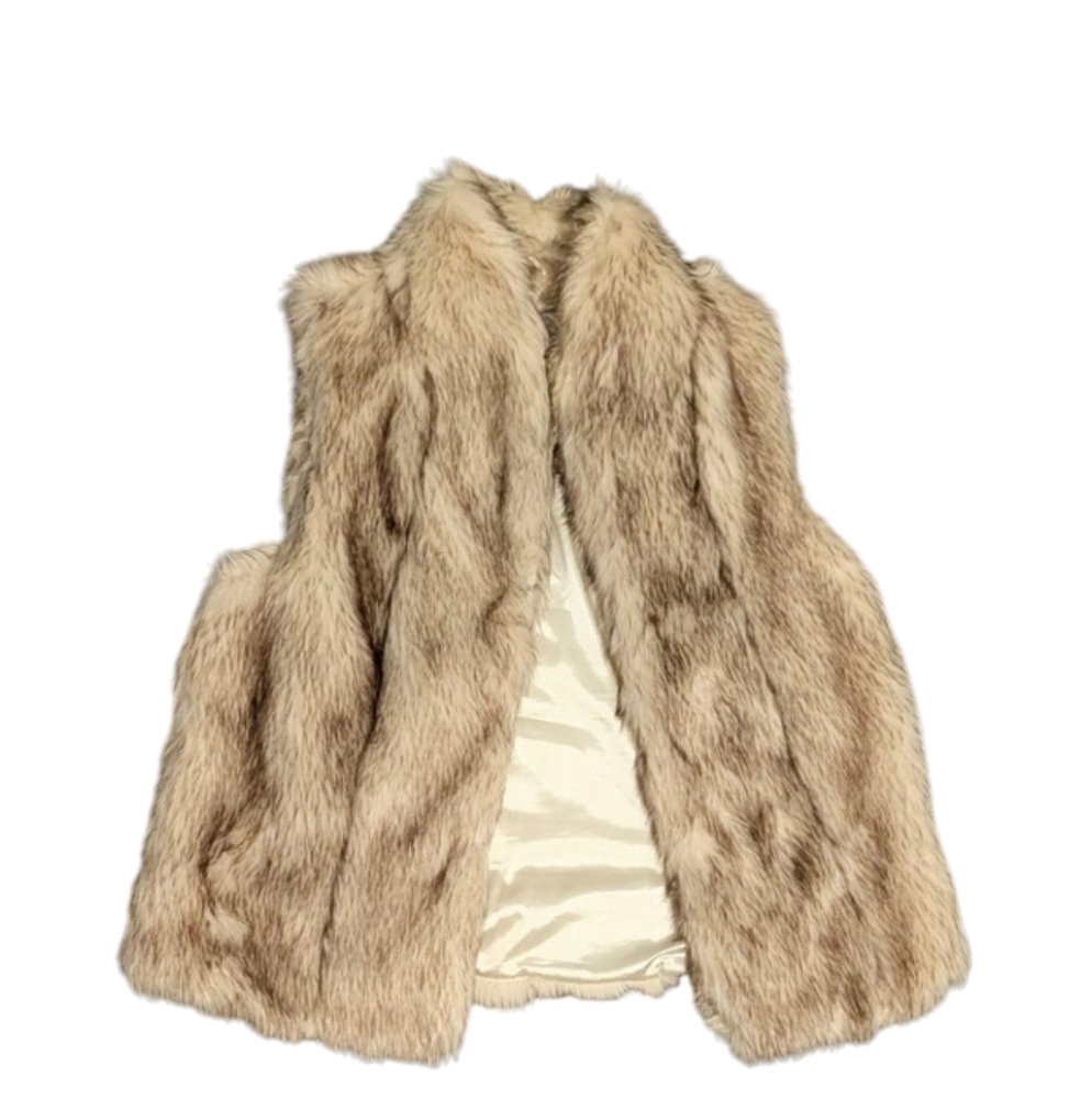 Vintage‎ BCBGeneration Faux Fur Vest in Cream & Brown Y2K Mob Wife Aesthetic Med